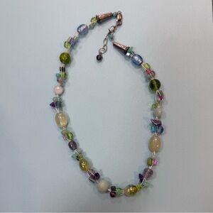 Multicolor Glass Bead Necklace - Pastel Green & Purple